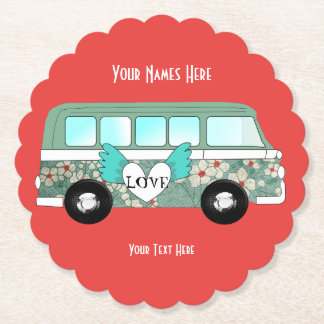 Hippie Camper Van Love Heart Fun Romantic Kartonnen Onderzetters