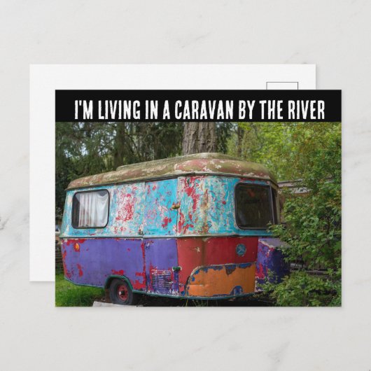 HIPPIE CARAVAN IK LEEF BIJ RIVER BRIEFKAARTEN (Voorkant / Achterkant)