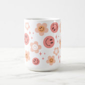 Hippie Checkerboard Smile Face 60s Pattern-Mok Koffiemok (Center)