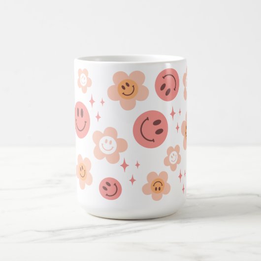 Hippie Checkerboard Smile Face 60s Pattern-Mok Koffiemok (Center)