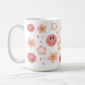 Hippie Checkerboard Smile Face 60s Pattern-Mok Koffiemok (Links)