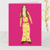HIPPIE CHICK 1960S GROOVY BIRTHDAY KAART VOOR VRIE (Gele Bloem)