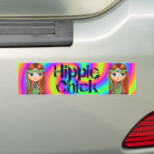 Hippie Chick 1960s Tie Dye Big Eye Doll Headband Bumpersticker (Op auto)