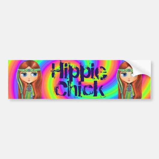 Hippie Chick 1960s Tie Dye Big Eye Doll Headband Bumpersticker (Voorkant)