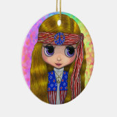 Hippie Chick in sterren en Stripes Peace Sign Cute Keramisch Ornament (Rechts)