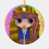Hippie Chick in sterren en Stripes Peace Sign Cute Keramisch Ornament (Voorkant)