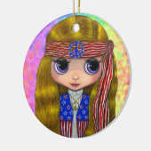 Hippie Chick in sterren en Stripes Peace Sign Cute Keramisch Ornament (Links)