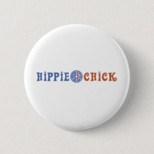 Hippie Chick met vredesbord Ronde Button 5,7 Cm