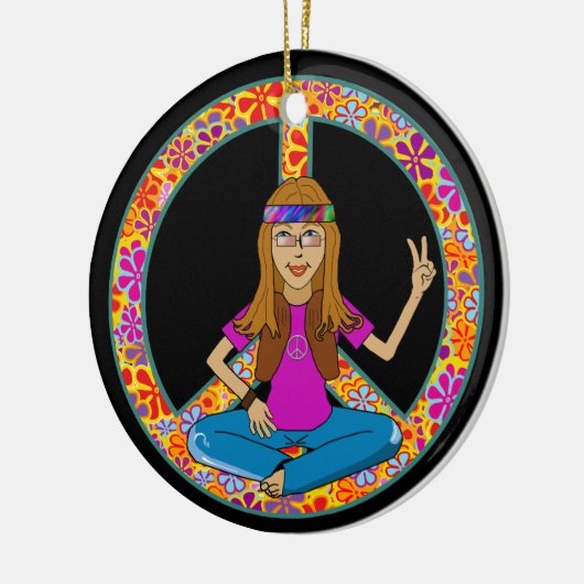Hippie chick Peace Sign Ornament (Links)