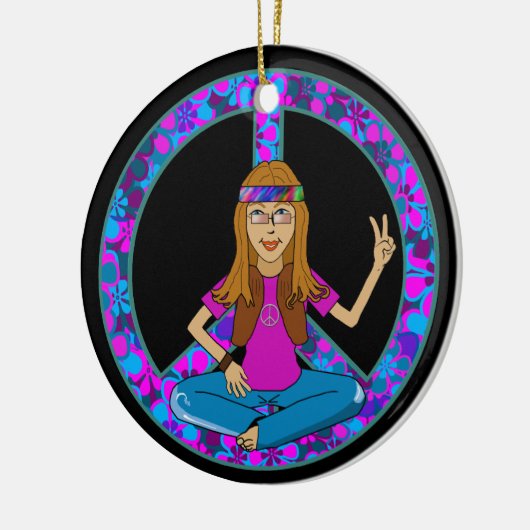 Hippie chick Peace Sign Ornament (Links)
