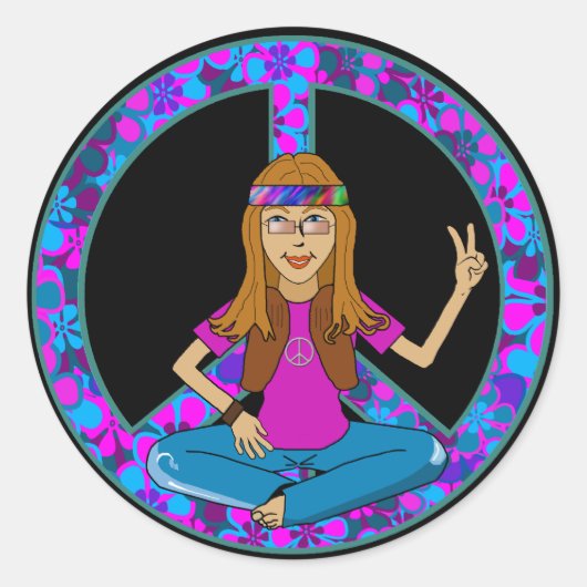 Hippie Chick Ronde Sticker (Voorkant)