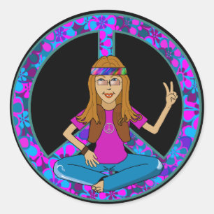 Hippie Chick Ronde Sticker
