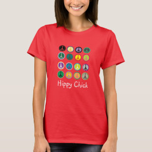 Hippie chick slogan vrede teken jaren '60 kleurrij t-shirt