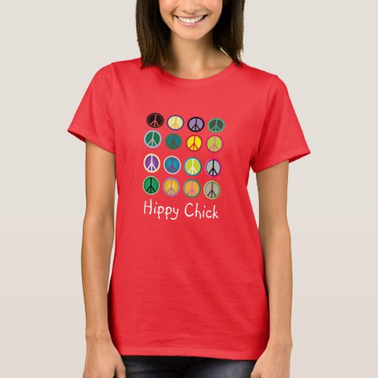 Hippie chick slogan vrede teken jaren '60 kleurrij t-shirt (Voorkant)