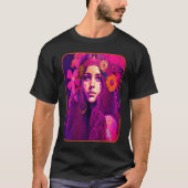 Hippie Child In Pink With Flowers In Her Hair Retr T-shirt (Voorkant)