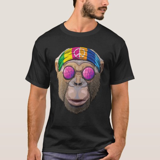 Hippie Chimpansee Liefde Vredesbord 70s Hippie Chi T-shirt (Voorkant)
