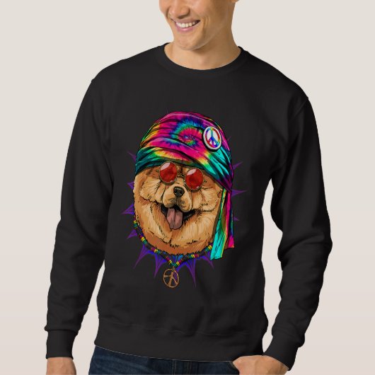Hippie Chow Chow Tie Dye Peace Sign Psychedelic Do Trui (Voorkant)