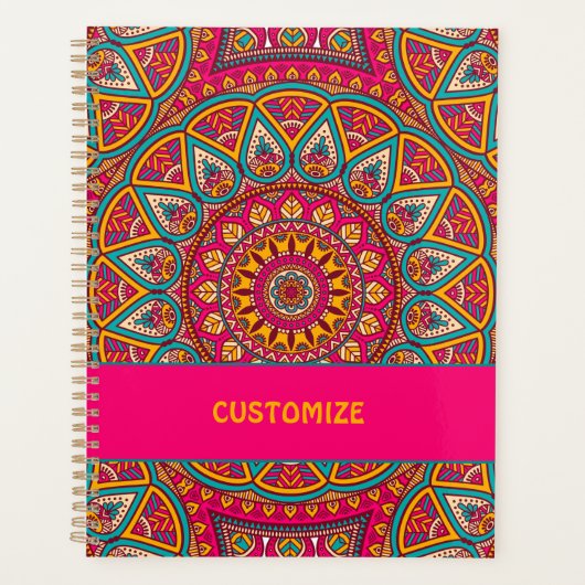 Hippie Colorful Pink Mandela 70 s Boho Planner (Voorkant)