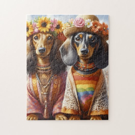 Hippie Dachshunds Legpuzzel (Verticaal)