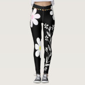 Hippie Daisy Chain Flower Boho Black White Yoga Leggings (Voorkant)