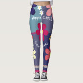 Hippie Daisy Flower Power Boho Paars Pink Yoga Leggings (Voorkant)