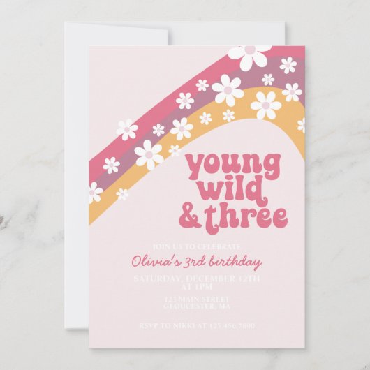 Hippie Daisy Jong Wild en Drie Verjaardag Kaart (Voorkant)