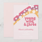 Hippie Daisy Jong Wild en Drie Verjaardag Kaart (Voorkant / Achterkant)