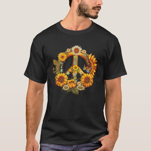 Hippie Daisy Peace Sign Retro Flower Sunflower T-shirt (Voorkant)