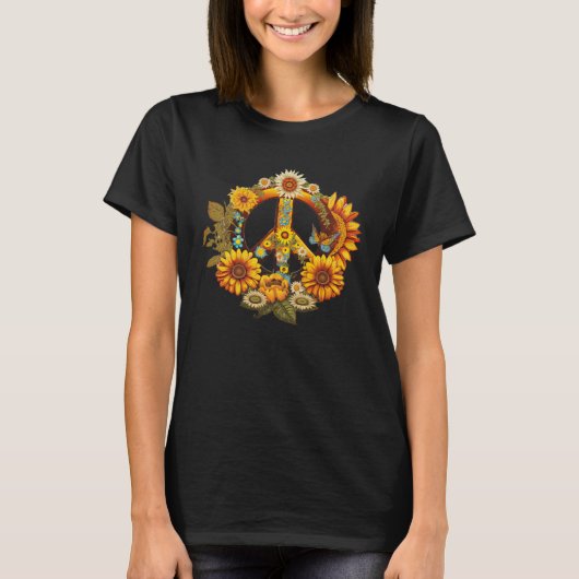 Hippie Daisy Peace Sign Retro Flower Sunflower T-shirt (Voorkant)