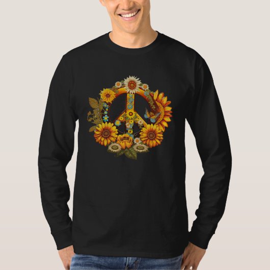 Hippie Daisy Peace Sign Retro Flower Sunflower T-shirt (Voorkant)