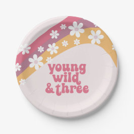 hippie Daisy Young Wild and Three Birthday Papieren Bordje