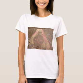 hippie dame godin groovy krijttekening t-shirt