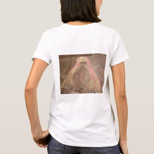 hippie dame godin groovy krijttekening t-shirt (Achterkant)
