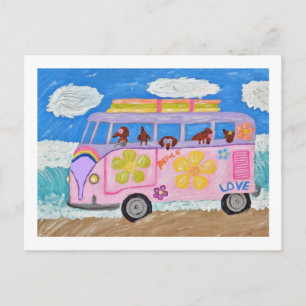 Hippie Daslookhonden in Flower Child Busje op het  Briefkaart
