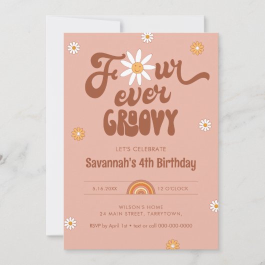 HIPPIE DAZE Four Ever Groovy - 4e verjaardagsfeest Kaart (Voorkant)