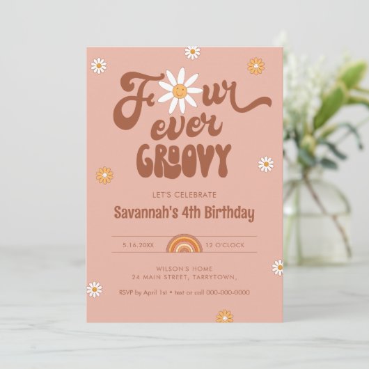 HIPPIE DAZE Four Ever Groovy - 4e verjaardagsfeest Kaart (Staand voorkant)