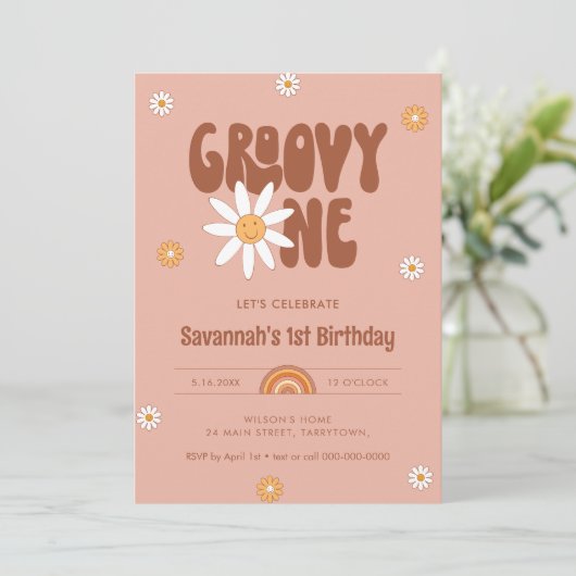HIPPIE DAZE Groovy Een 1e verjaardagsfeestje Kaart (Staand voorkant)