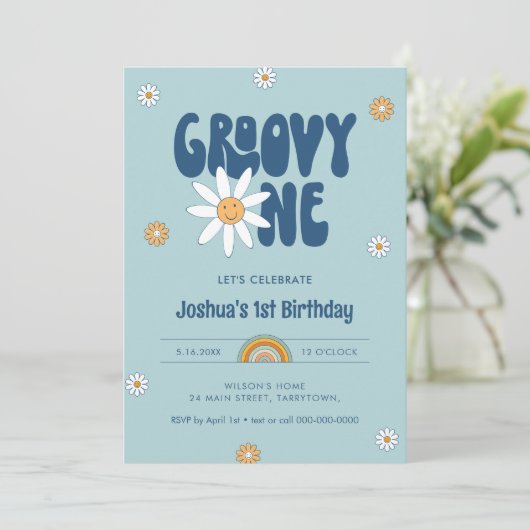 HIPPIE DAZE Groovy One Boy 1e verjaardagsfeestje Kaart (Staand voorkant)