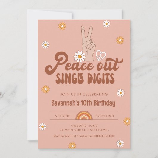 HIPPIE DAZE Peace Out Single Digits 10e verjaardag Kaart (Voorkant)