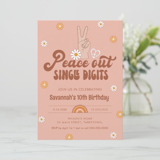 HIPPIE DAZE Peace Out Single Digits 10e verjaardag Kaart (Staand voorkant)