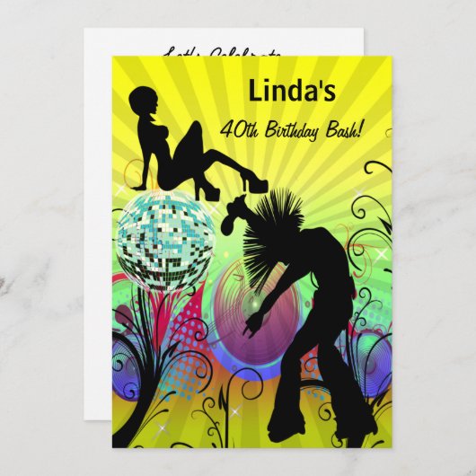 hippie disco retro party kaart (Voorkant / Achterkant)