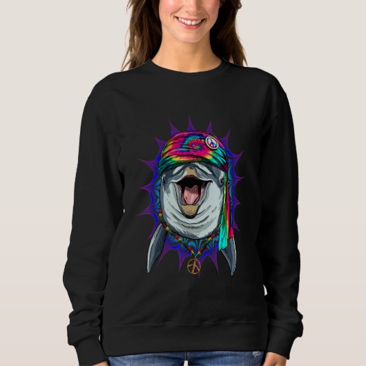 Hippie Dolfijn Tie Dye Vredesteken Psychedelische  Trui (Voorkant)