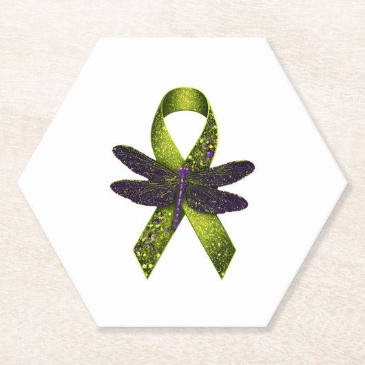 Hippie Dragonfly Green Ribbon Cerebral Palsy Aware Kartonnen Onderzetters (Voorkant)