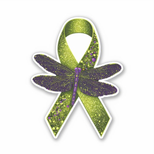Hippie Dragonfly Green Ribbon Cerebral Palsy Aware Sticker (Voorkant)
