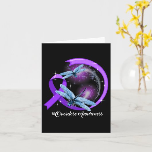 Hippie Dragonfly Paars Ribbon Overdosering Bewusth Kaart (Gele Bloem)