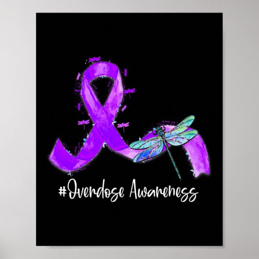 Hippie Dragonfly Paars Ribbon Overdosering Bewusth Poster (Voorkant)