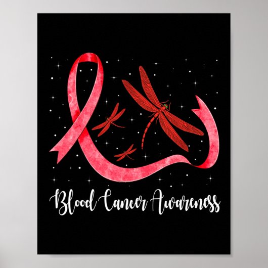 Hippie Dragonfly Red Ribbon Blood Cancer Awareness Poster (Voorkant)