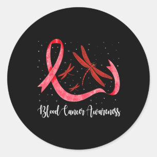Hippie Dragonfly Red Ribbon Blood Cancer Awareness Ronde Sticker