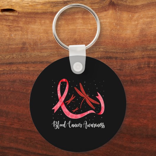 Hippie Dragonfly Red Ribbon Blood Cancer Awareness Sleutelhanger (Voorkant)