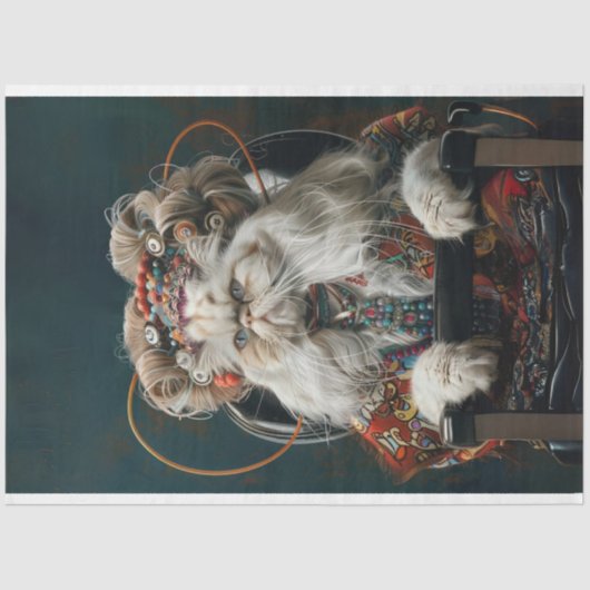 Hippie Fancy kat in Salon Decoupage Tissuepapier (Voorkant)